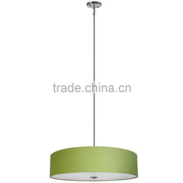 5 light chandelier(Lustre/La arana) in satin steel finish with a round 30" rich lime fabric shade