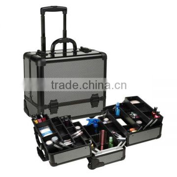 Professional Rolling Cosmetic Case with 8 Trays Black Diamond Aluminum ZYD-LG46