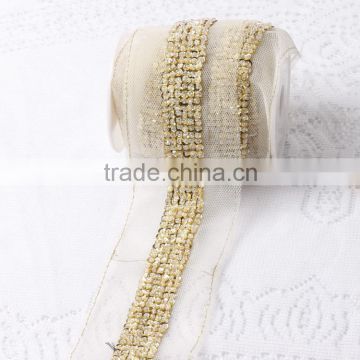 Wholesale Beaded Lace Trim Tape Handmade Sew On Mesh Lace trimming With beads Trims