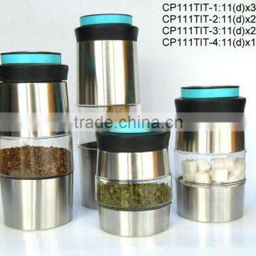 CP111T1T 4pcs glass jar with stainless steel casing