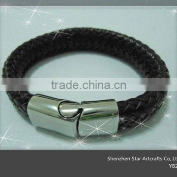 YB29 popular genuine wrap leather & stainless steel bracelet