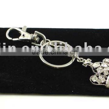 Fashion key chain with crown pendant zinc cz stones