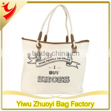 2016 Sturdy Rope Handle Cotton Fabric Tote Shopping Bags With Create Printing