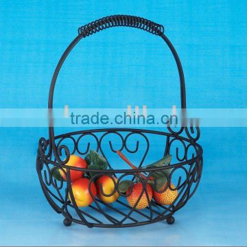 Black Wrought Iron Round Fruit Basket with Handle