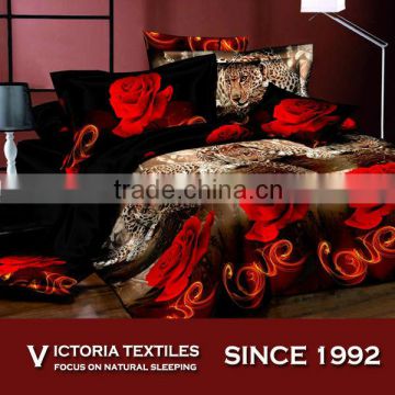 leopard red rose flower pattern queen bed quilt sheet bedding NEW