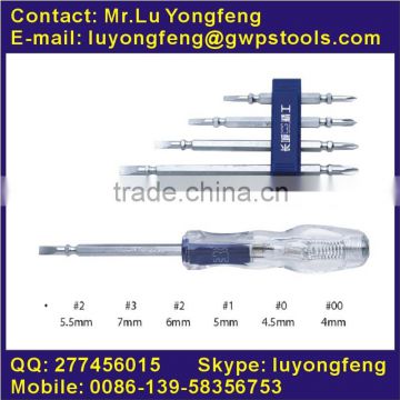 6 pcs Cr-V satin finished multi-functional electrical test pen set with crystal handle