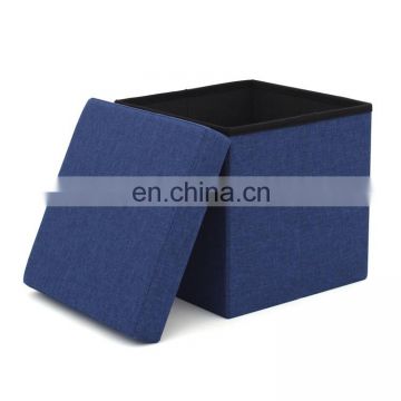 RTS Fashion Simple  Blue Cationic Yarn Fabric folded storage stool for living room