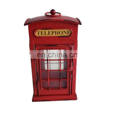 Mini Telephone Booth Lantern Red Metal Candle Holder