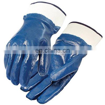 Heavy Duty Working Jersey Lining Full Coated Blue Nitrile Gloves