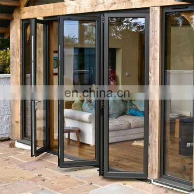 Soundproof thermal break wooden color Luxury Exterior Patio Lowes Glass Accordion Aluminium Bi-fold Doors