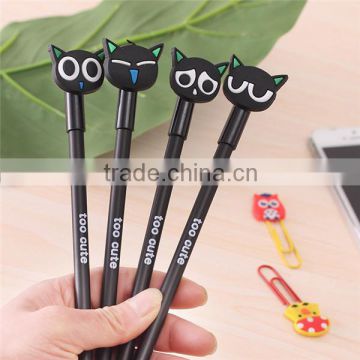 In stock stationery items for schools,Hot selling korea black cat design plastic gel pens wholesale