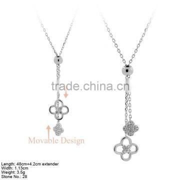 NZA9-004 Zipper Mechanism Sterling Silver Necklace Jewelry Fourleaf Design Necklace