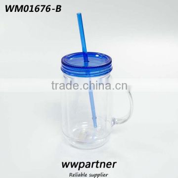 Plastic Dual-wall Mason Jar with Handle