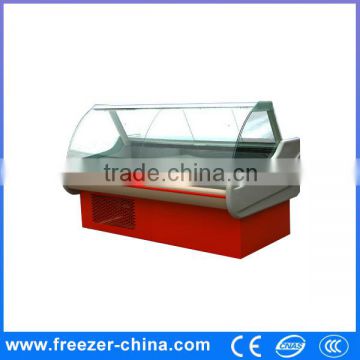 supermarket curved glass self service cooked refrigerated meat display cases