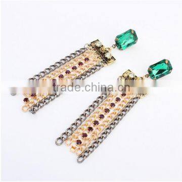 New design good looking fashion green stone chain tassel earring