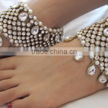 Bridal crystal broad payal ANKLETS pair feet bracelet
