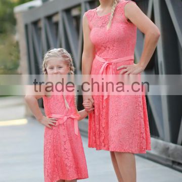 2015 mommy and me dresses Lace top with chiffon bottom dress for women lady mommy and children girl dresses