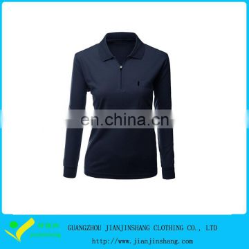 Long Sleeve Navy Blue Light Polyester Zipped Golf Shirt With Custom Pocket