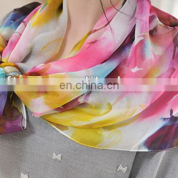 Ladies Digital Printed Square Silk Chiffon Scarf