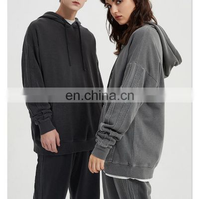 high quality custom fashion oversized unisex plain wash vintage black sweatshirt hoodies