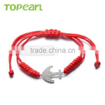 Topearl Jewelry High Quality Girls Bracelet CZ 925 Sterling Silver Anchor Charm Hand-knitted Bracelet Wholesale 9SB30