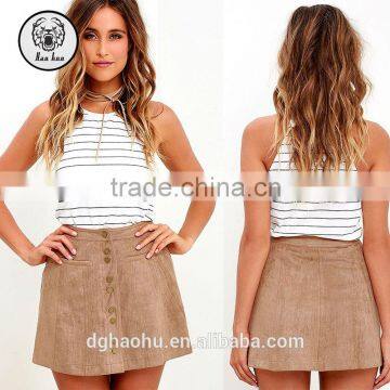 Time and Pace Taupe Front Button Suede Short Skirt