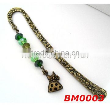 Fashion Dress Metal Bookmark with Green Crystal Beads book jewelry handmade bookmark
