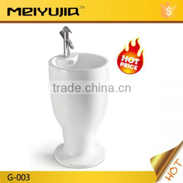 Cup shape sanitary ware basin with pedestal one piece for bathroom