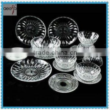 Clear Elegant Set Glass Plate With Flower Design