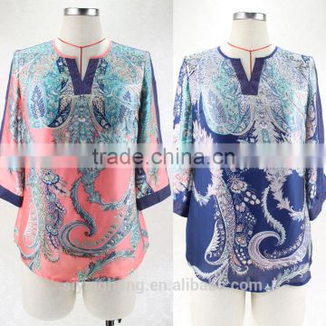 Indonesia popular stylish plus size wholesale mature women print blouse