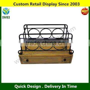 Metal Wine Rack with Wooden Drawer Holds 3 Bottles YM5-1262