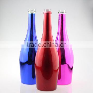 Electroplating bordeaux glass bottle pink color glass wine bottle vodka gold bottle