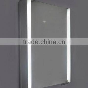 Engineering project Illuminated aluminum bathroom mirror cabinet with glass shelves