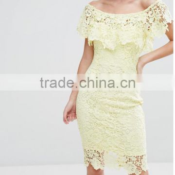 new yellow Lace Crocheted Womens high Fashion Casual Party Short Mini Dresses