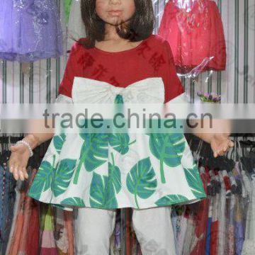unique digital printing underskirt big bowknot on boutique dress with two layers of lace ruffle
