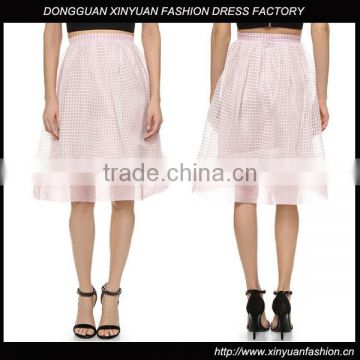 Ladies Summer Embroidered Grid Silk Organza Skirt