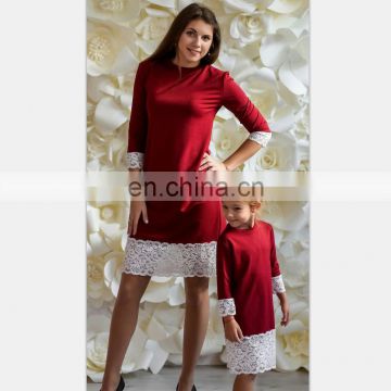 2019 Mother And Daughter Formal Party Knee-length Dress Mommy And Me Red Lace Dress Family Look (this link for girls,1-9years)