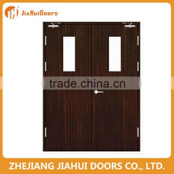 wood entry double door with frosted glass