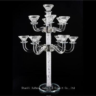 9 Arms Home Decoration Europe Candlestick Holder K9  Tall Wedding Clear Crystal Candelabra