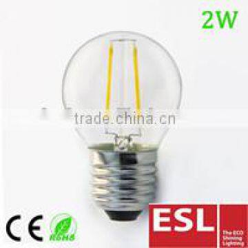 high quality products TUV-CE&RoHS g45 2w e27 220v-240v filament led 2Years Warantty 3000k