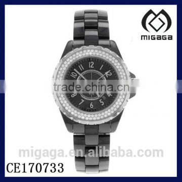 fashion crystal bezel black ceramic strap high quality watch for women brand new high quality watch