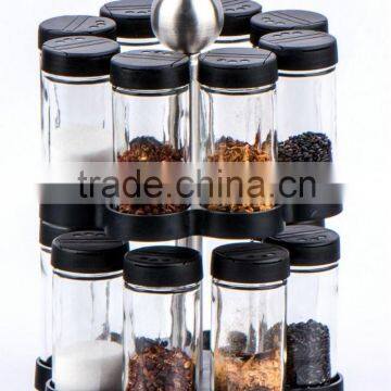 TW1028 16pcs glass spice jar set with plastic stand
