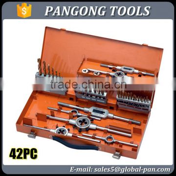 Tap die drill set with tap wrench and die handle for threading