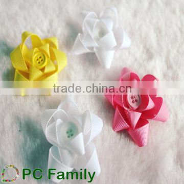 Pre made flower grosgrain ribbon hair bows