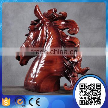 New chinese style antique red resin wood carved animal horse head sculpture