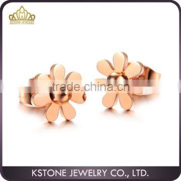 KSTONE wholesale jewelry 316l stainless steel rose gold plated flower ear stud