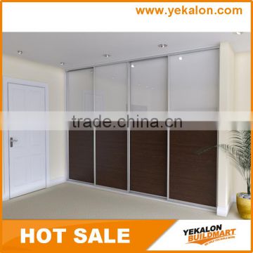 Melamine board and tempered withe painting glass sliding door closet build in wardrobe