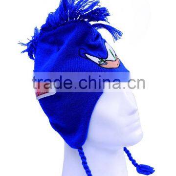 winter knitted hat and cap with painting and braids