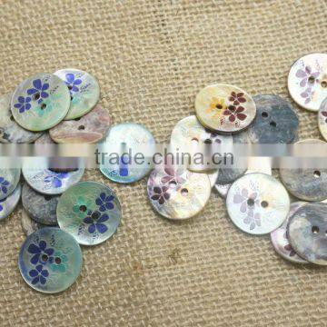 flower printed 2 holes natural Japanese akoya shell buttons