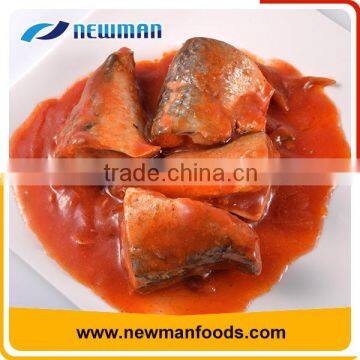 Tasty salty canned fresh mackerel canned fish in tomato sauce